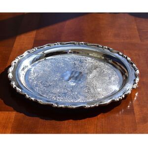 Vintage Oneida Chippendale Silverplate Serving Tray 12 1/4" Scalloped Edge USA